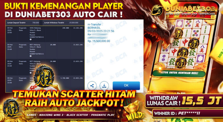 Duniabet303 – Mahjong Wins 3 Black Scatter Gacor, Main 5 Menit Auto Jadi Sultan Dadakan